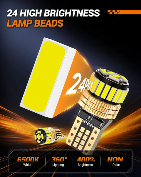 Close-up of 194 LED Bulbs Kit 6000K White 360 Degree Beam T10 Wedge Replacement highlighting lamp beads and features.