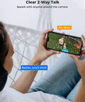 Person using 5MP Wireless Security Camera System With 8 Cameras Including PTZ And Bullet, 3TB HDD on smartphone for two-way talk feature