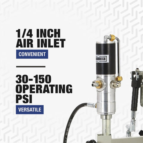 Air Operated Grease Pump Kit For 120-Lb Drums, 50 To 1 Ratio, features 1/4 inch air inlet and 30-150 operating PSI for versatile use.