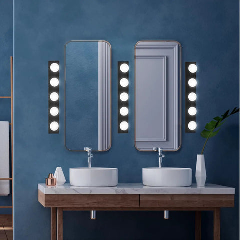 Matte Black Five Light Vanity Fixture Dimmable Bathroom Vanity Light For Makeup Area Dope Sleek Modern 30 Inch Wide Horizontal Mount