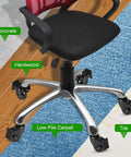 Office chair with 2 inch swivel caster wheels with locking brake on various floor surfaces, threaded 3/8-16 UNC imperial stem.