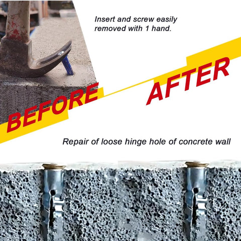 60 Pack Hollow Wall Anchors With Screws For Concrete And Drywall Heavy Duty Steel Expansion Bolts Zinc Plated showing before and after installation in concrete