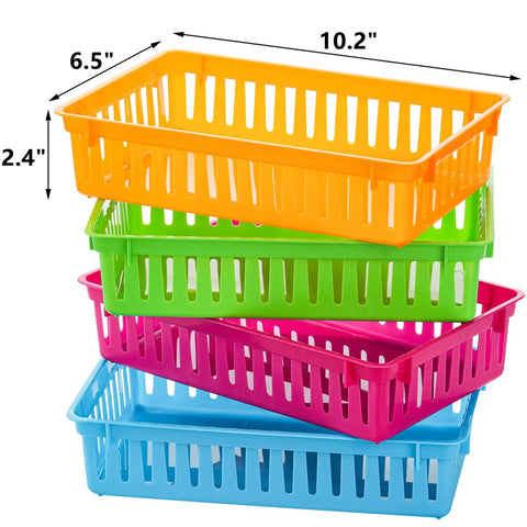 16 Pack Colorful Plastic Classroom Storage Baskets Bins For Crayons And Pencils Small Desk Organizer Trays For Paper Desk