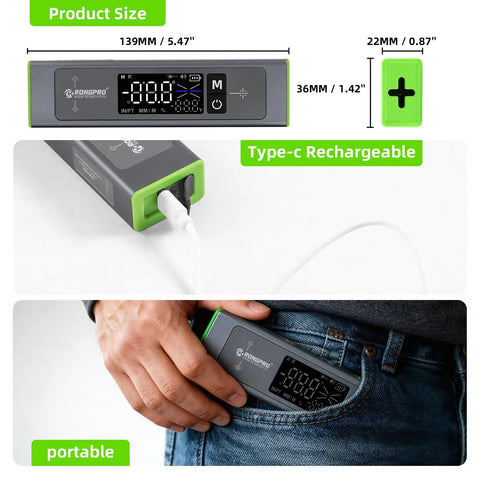 Handy All In One Digital Level With LCD Display And Magnetic Aluminum Angle Finder, Laser Level With 100 Ft Cross Line And Wall Line For Hanging Frames And Pictures, USB C Rechargeable, 139mm compact body