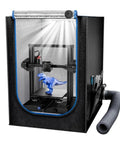 High Temp 3D Printer Enclosure With Vent Kit And LED Light For Creality Ender Series, showing enclosed Ender 3 with dinosaur print