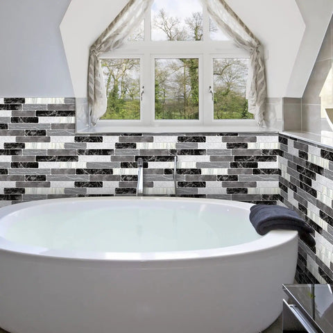 Modern bathroom with Peel And Stick Backsplash Wallpaper For Kitchen And Bathroom, Waterproof Self Adhesive Removable Tile Contact Paper