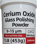 Container of Cerium Oxide Glass Polishing Powder with 99% purity and 9-15 µm size, 1 lb