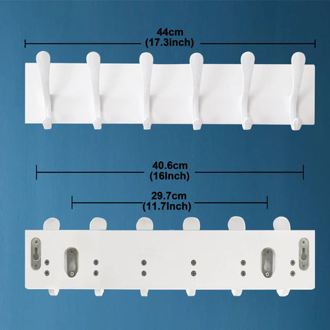 Wooden Wall Coat Rack With Six Hooks White Finish Modern Space Saving Wall Hanger For Coats Hats Sleek Mount Bracket