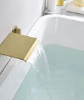 Wall Mount Tub Filler Faucet With Dope Waterfall Flow, Dual Handles, High Flow Rate, Includes Rough-In Valve, Chrome Finish, Solid Brass Construction For A Durable Bathroom Upgrade above tub