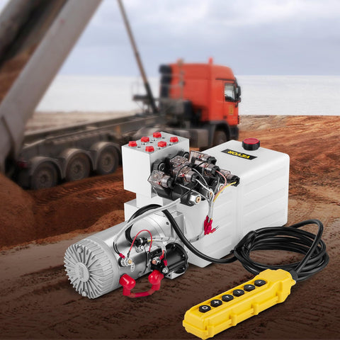Heavy Duty 6 Quart 6 Way Hydraulic Power Unit With Double Acting Pump 12V DC Supply Plastic Oil Reservoir Remote Control For Dump Trailers And Cars Workhorse Build For Long Lasting Performance