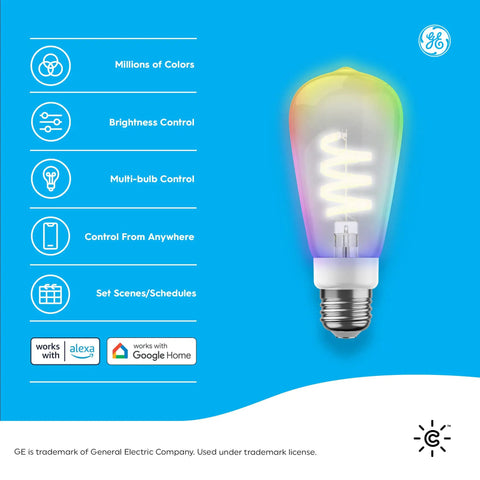Smart LED Light Bulbs ST19 Edison Style Color Changing WiFi Bulbs 60W Equivalent with Alexa and Google Home icons