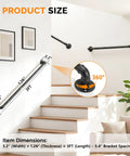 Rock Solid 3 Foot Adjustable Pipe Handrail For Indoor Outdoor Stairs Heavy Duty Wall Mounted Metal Safety Grab Bar Supporting 440 Lbs With No Sweat Setup For Bathrooms And Porches dimensions displayed next to stairs