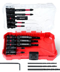 EZARC 14-piece self-centering drill bit set in red storage case with 1/4 in hex shank
