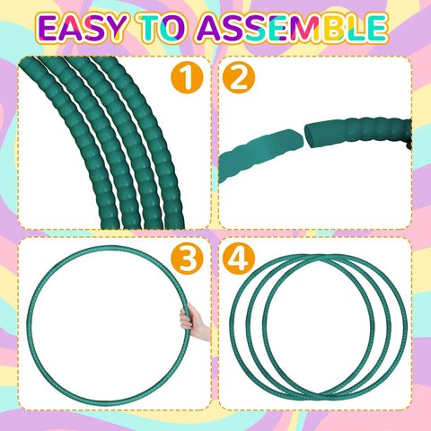 Easy assembly of Six Detachable Plastic Exercise Hoops Set for Teens and Kids, colorful dark green 23 inch hoops with removable blocks