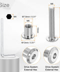 Heavy Duty M6X45MM Hex Drive Socket Cap Bolts With M6 Nuts And M4 Hex Key For Furniture Install and Workshop Builds Zinc Coated Steel Hardware Silver Tone size details and measurements