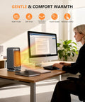 Cozy 1500W Space Heater With Remote, Portable Electric Heater beside computer on office desk with oscillating heating