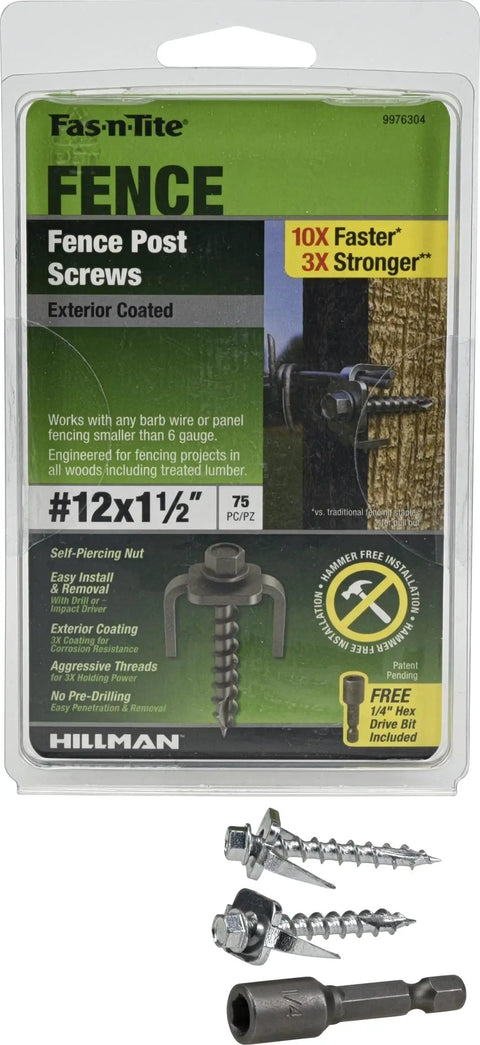 Exterior Coated Fence Post Screws 12 By 1 And A Half Inches Heavy Duty Wood Screws For Fencing And Decking Construction Self Tapping For Treated Lumber And Drywall Hammer Free Installation 75 Pieces package with screws and bit