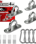 Tough As Nails Heavy Duty 304 Stainless Steel Pad Eye Snap Hooks For Ceiling Mounts M5 Threading 500 Lb Weight Capacity Rust Resistant Hardware 8 Pack For Outdoor Jobs with U hooks and screws.