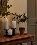 Realistic Flameless LED Candles Set Of 3 With Remote Control Battery Operated Moving Flame Pillars With Timer on wood table
