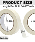 Beige White Masking Tape 1 Inch By 55 Yards Two Rolls displayed with dimensions. Total 328 Ft Length.