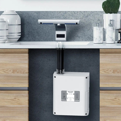 Eoweiot 1150W Hand Dryer with Sensor Faucet, Induction Hand Dryer with Filter, Heating and Cooling do not Need to be Switched, installed under a sink.