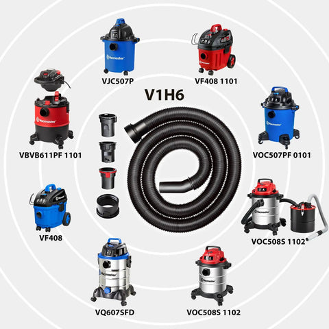 Vacmaster V1H6 six foot vacuum accessory hose and compatible systems layout