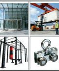 Four Wheel Trolley Rollers for Unistrut and Superstrut Channel Systems, close-up view, silver galvanized steel four-pack.