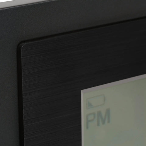Close-up view of the Digital Atomic Clock With Outdoor Temperature And Moon Phase Auto Time Sync Large Two Inch Digits screen and black frame.
