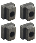 Four metal T-nuts part of the 24 Piece Milling Clamp Kit For Small Milling Machines With 0.305 Inch Table Slots Includes Hold Downs Step Blocks.