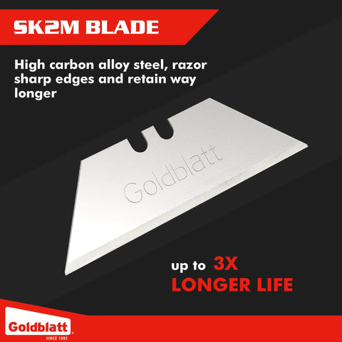 Premium Tempered SK2M Utility Blades 100 Pack With Dual Dispenser for Easy One Pull or Five Blade Access Ultra Durable Double Honed Edges for Long Lasting Sharp Cuts in Pro Jobs, single blade detail