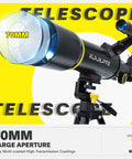 70mm Aperture Refractor Telescope With 400mm AZ Mount 20x 200x Magnification Budget Friendly Travel Kit on tripod
