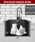 Drop In Kitchen Sink 17 By 15 Inch Top Mount Bar Sink 16 Gauge Stainless Steel Single Bowl Workstation with dishes inside
