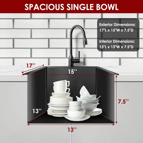 Drop In Kitchen Sink 17 By 15 Inch Top Mount Bar Sink 16 Gauge Stainless Steel Single Bowl Workstation with dishes inside