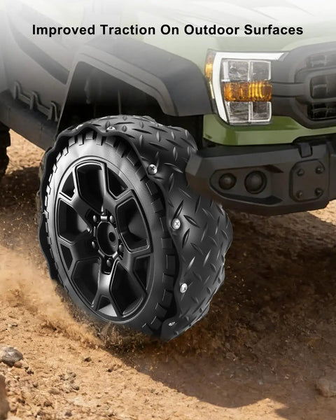 Rubber Tire Upgrade Kit For Power Wheels Ride On Cars, real rubber traction on outdoor surfaces, close-up view