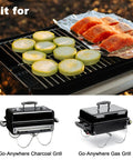 Game Changing Stainless Steel Cooking Grate And Flavorizer Bar Combo Kit Replacement For Weber Go Anywhere Portable Gas Charcoal Grill, zucchini and salmon on grill.