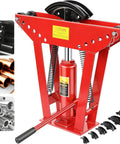 Heavy Duty 12 Ton Manual Hydraulic Pipe Bender For Copper Steel Tubing showing red frame, adjustable bending molds for 1/2 to 2 inches.
