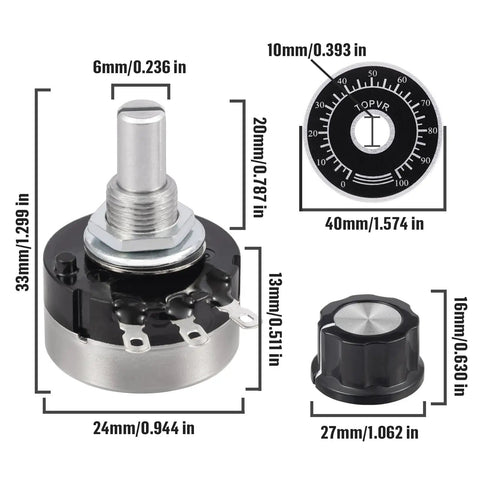 2 Piece 1M Ohm Rotary Potentiometer Pair For Inverter Speed Control Single Turn Carbon Film Potentiometer With 6mm Shaft