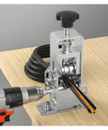 Professional Manual Rotary Wire Strippers Machine For 1 To 25 Mm Cables With Alloy Body and Hand Crank Lever Efficient Cable StrippingTool in use on wooden surface.