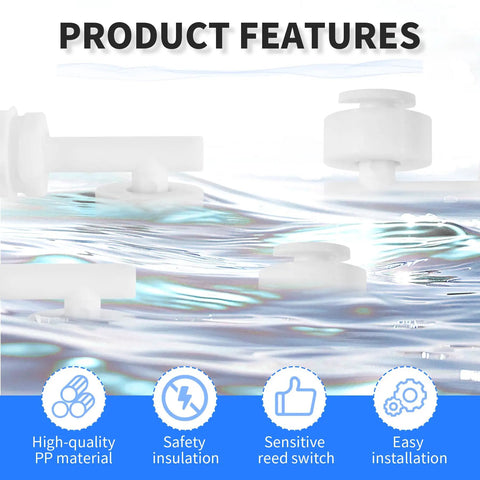 Two Pack Polypropylene Float Switches M10 Thread 55 Mm White For Water Level Sensing And Control In Tanks And Pumps DIY Projects Easy Install Durable And Reliable Relay Required For Safe Operation; PP material and easy installation