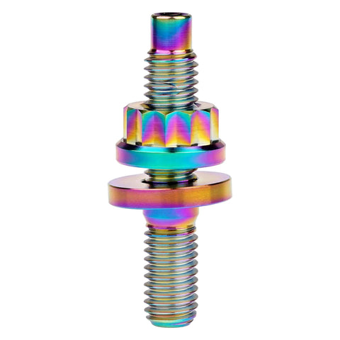 Beefy Titanium Exhaust Manifold Bolt Kit M8 x 1.25 Pitch 45mm Studs With Flange Nuts And Washers Rainbow Titanium Finish close-up