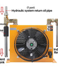Front view of Pro Grade High Flow Hydraulic Oil Cooler Plate Heat Exchanger with bypass valve and independent return tank.