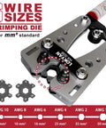 Close-up of Beefy Battery Cable Lug Crimping Tool Kit For AWG 10 To 1/0, showing crimping die sizes and precision jaws.
