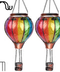 Two Pack Hot Air Balloon Solar Lanterns With Metal Shepherds Hook For Outdoor Pathway Lighting Garden Decor And Cozy Flickering Flame Glow That Charges By Day And Shines At Night