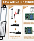 Ultra Compact 12V DC Linear Actuator With Remote Control Kit Two Inch Stroke 64N Load About 14.4 Lb wiring instructions