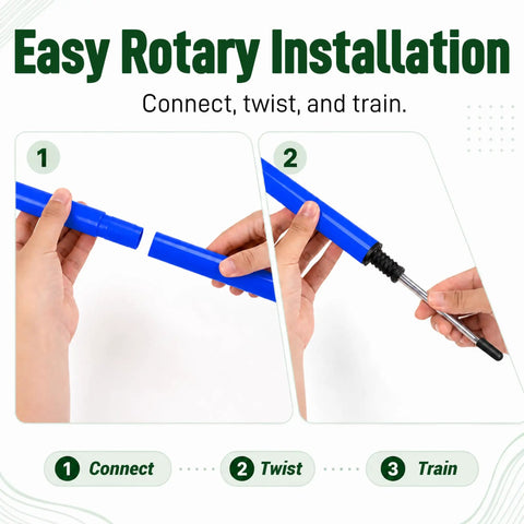 Easy rotary installation of Six Piece Soccer Agility Poles Set For Training, showing the connection and twisting process