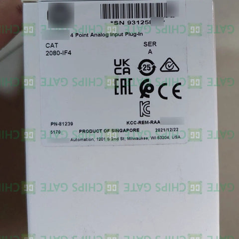 Four Point Analog Input Module Plug In For 2080 IF4 Controller packaging with product details and certification logos.