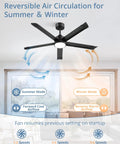 ZMISHIBO 52 Inch Ceiling Fans with Lights, Bend-Resistant Aluminum Blades demonstrating summer and winter airflow settings.