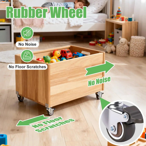 Four Piece Low Profile Caster Wheels With Slick Swivel Brackets Offering Smooth As Butter Glide For Light Duty Tool Carts Wire Shelving And Storage Tables Making Daily Movement Easy Peasy And Totally Hassle Free on a storage box with rubber wheels.