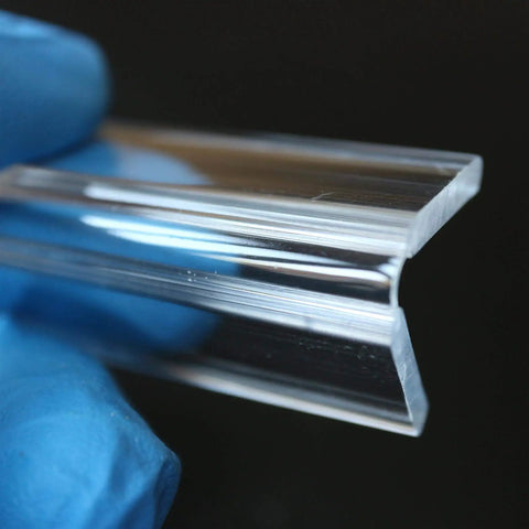 Close-up of 3 Pack Clear Acrylic Flexible Living Hinges 300mm showing low-profile, heavy-duty polycarbonate design.