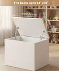 White wooden toy box with open lid showing 2 Pack Adjustable Lid Support Hinges for Wooden Toy Boxes and Small Storage Cabinets.